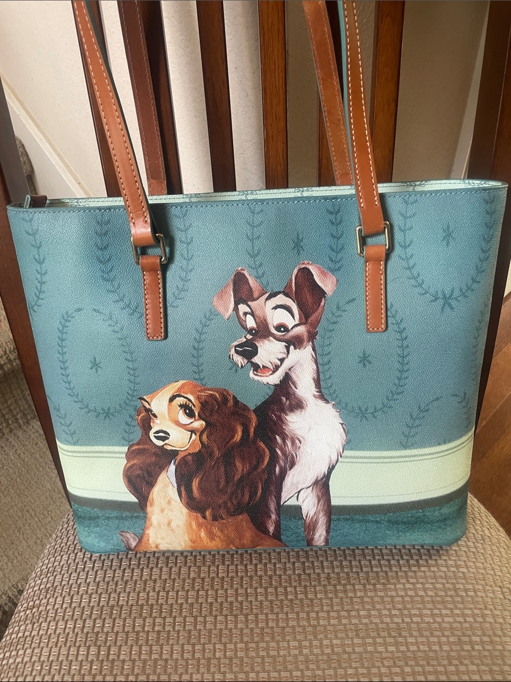 Disney Dooney & Bourke Teal and Brown Lady & The Tramp Tote - Picture 3 of 6